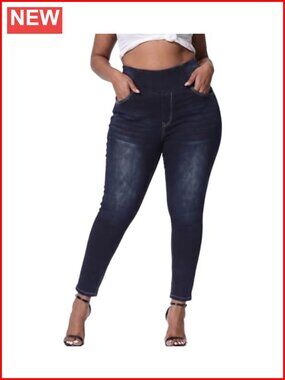 Plus Size Pull On Jeans Stretchy Wide Waistband Skinny High Waisted Ankle
